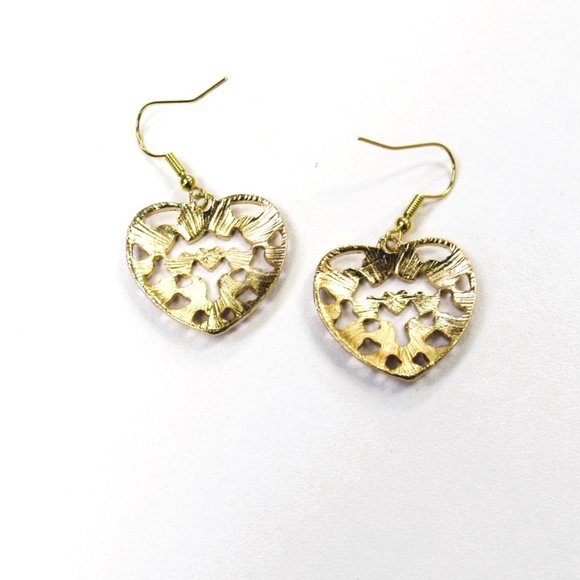 Gold Plated Red Heart Dange Drop Valentines Day Earrings - Picture 2 of 3